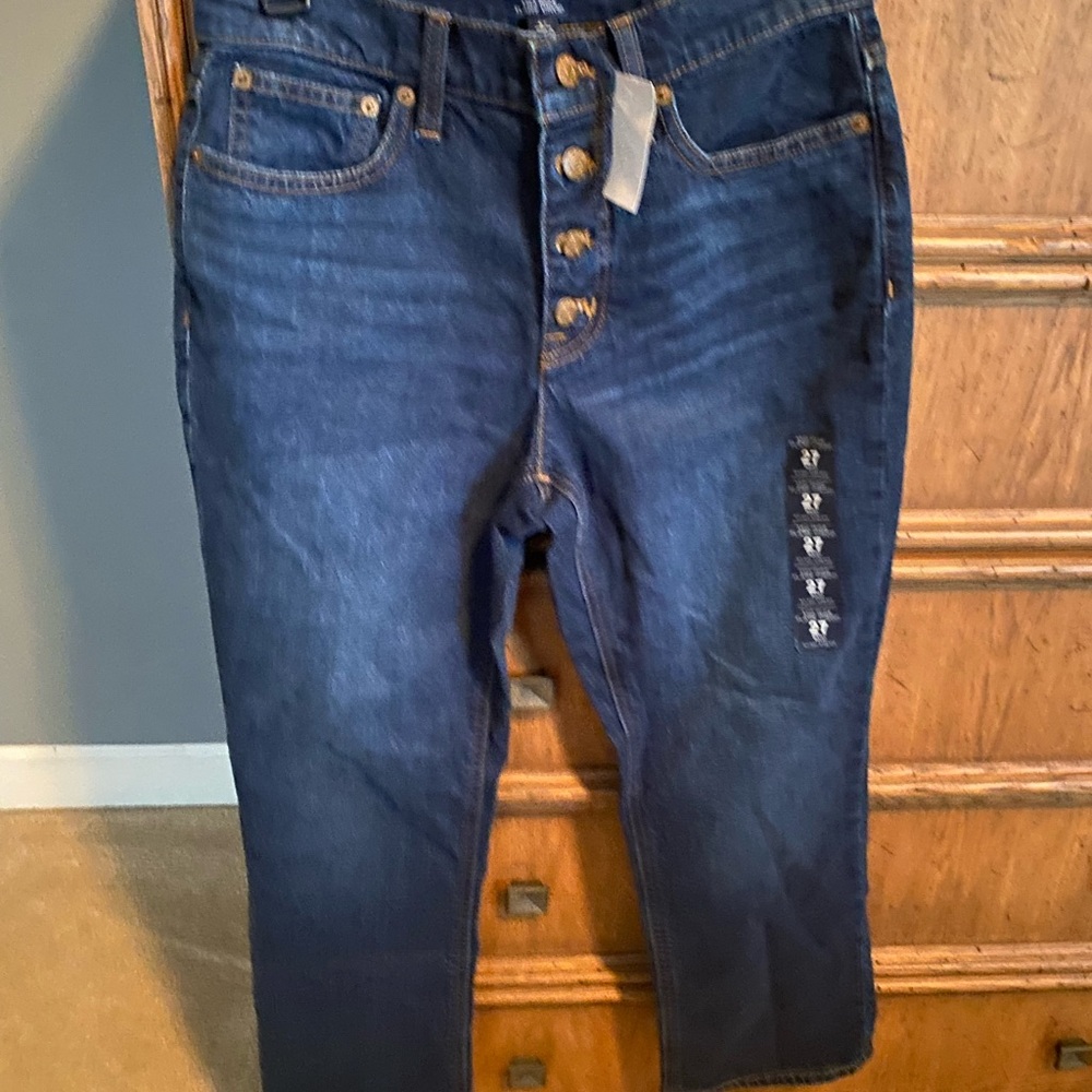 J. Crew Mid rise Cropped flare Denim Jeans with Button front